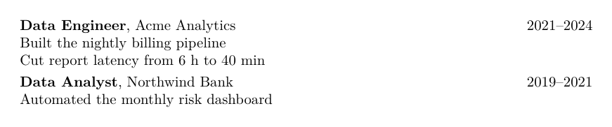 Two jobs with dates pushed to the right margin